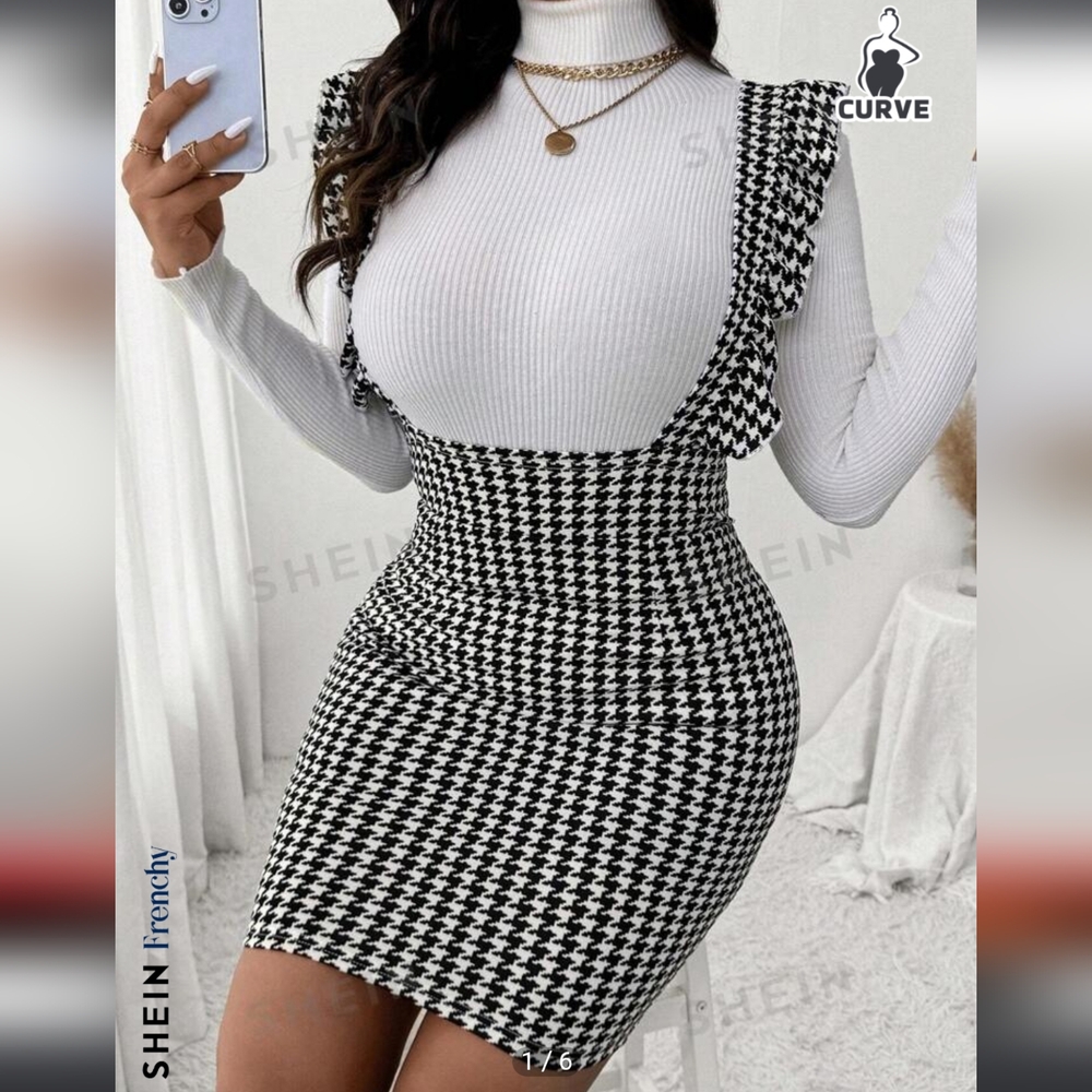 SHEIN Houndstooth Jumper Skirt